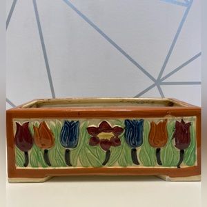 Vintage Tulip Floral Small Window Planter / Shallow Tray